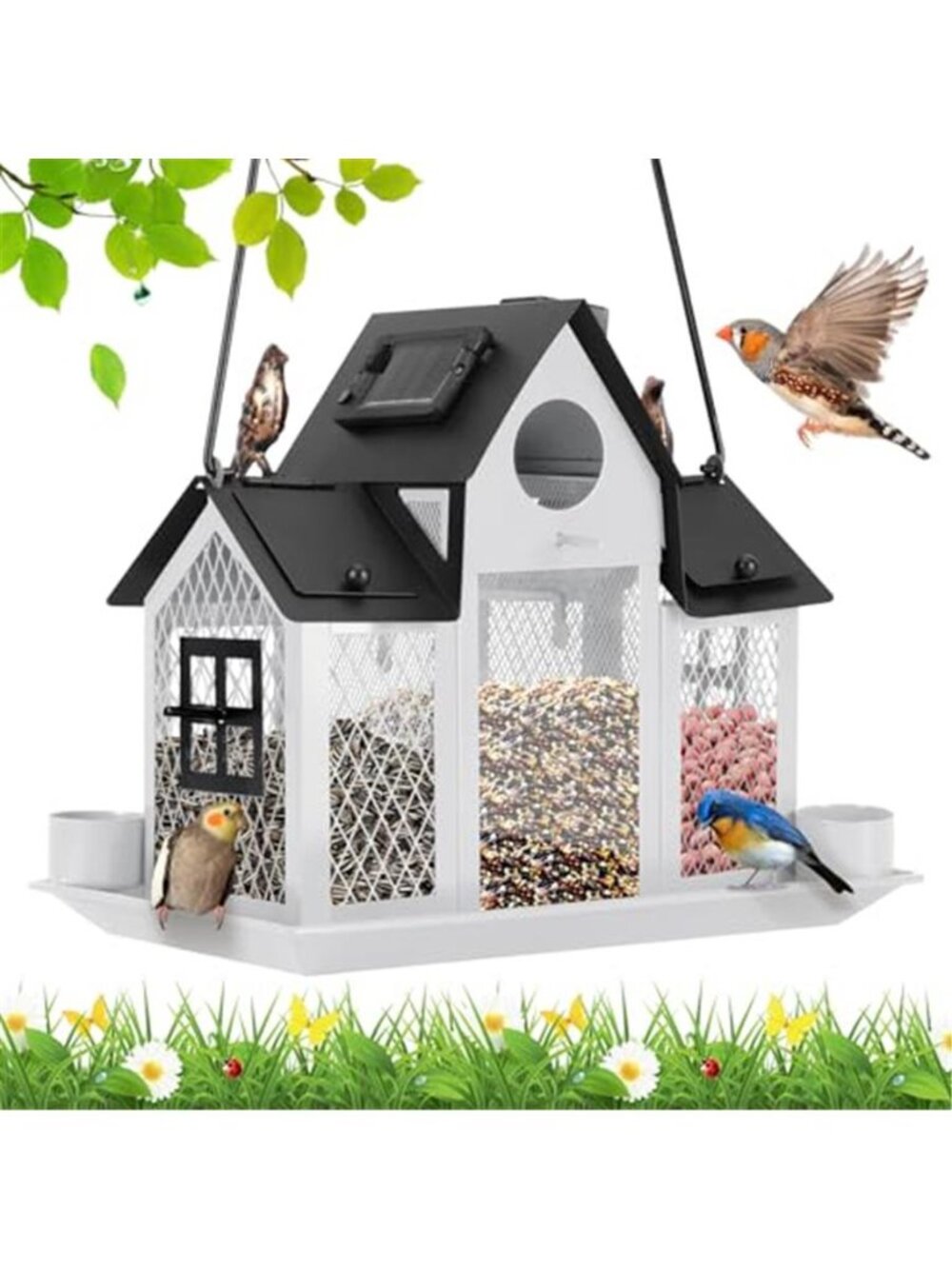 Solar Bird Feeders House Outside Hanging Metal Wild Bird Feeder Outdoors Large